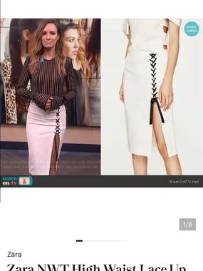 Zara Pink Pencil Skirt with Black Lace-Up Detail